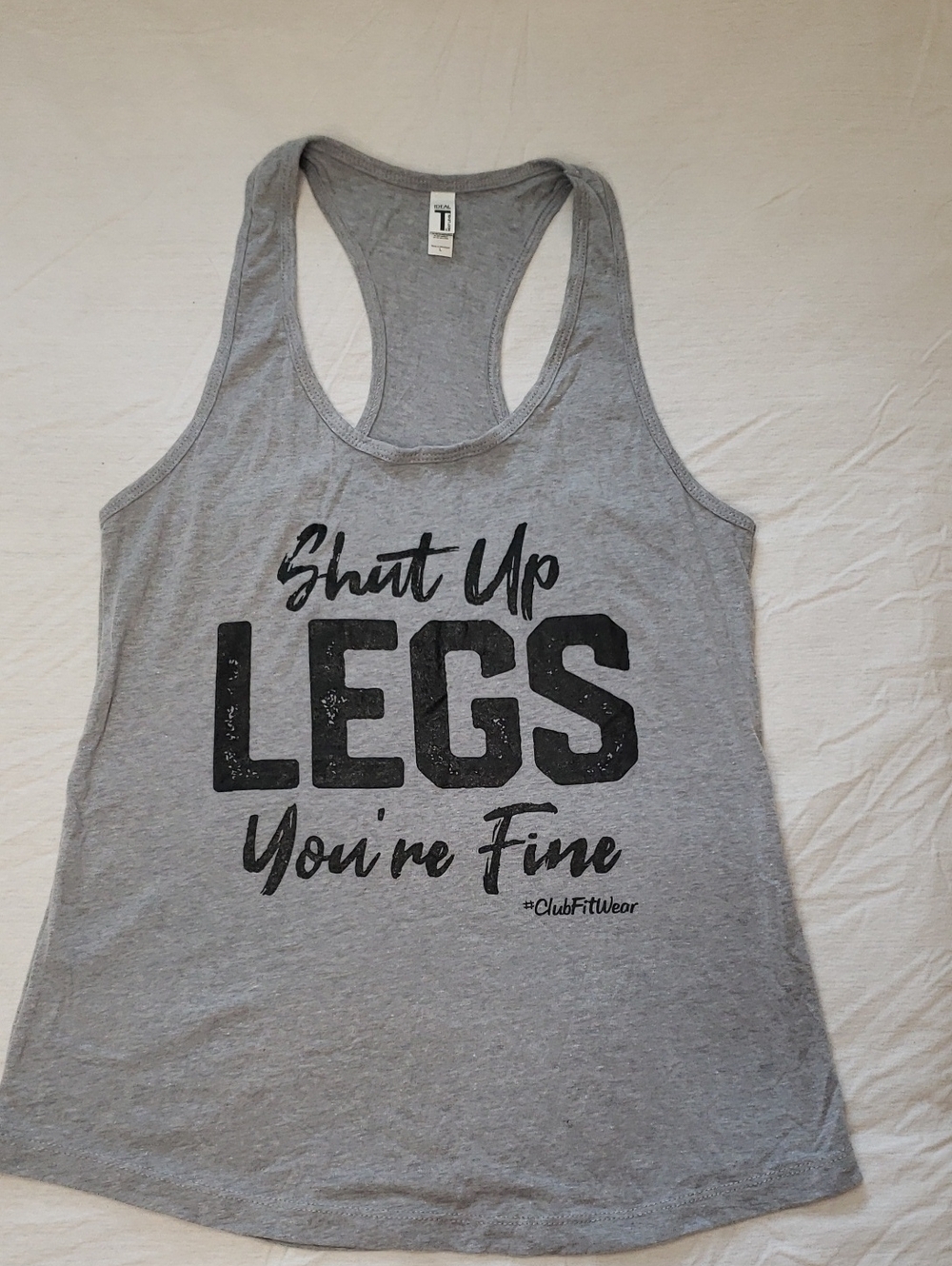 Women's Gray Racerback Tank - 'Shut Up Legs' Graphic